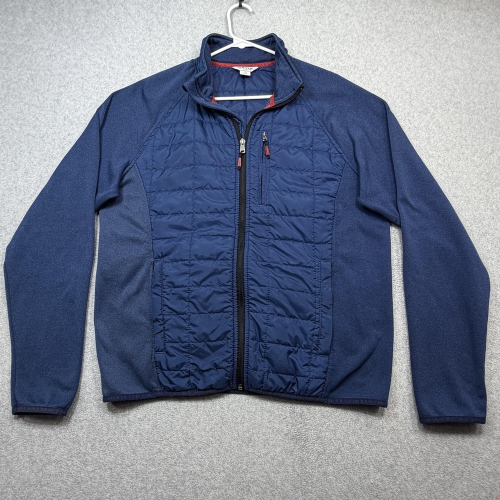 Orvis Mixed Media Jacket Mens Large Blue Quilted Softshell Full Zip Pockets